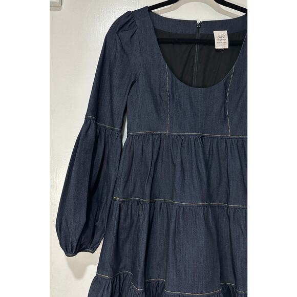 Cinq à Sept Rose Long Sleeve Stretch Denim Dress Indigo Size Small NWOT Romantic - Picture 5 of 16